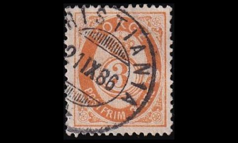 Norja 35 o Postitorvi 3 öre Christiania 21.IX.86 (1882)