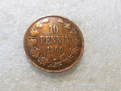 10  penniä  1900  kulkematon  patinoinin alkua, kl 9