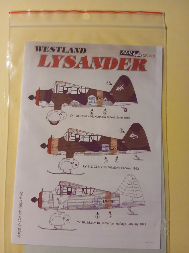 Westland Lysander 1/72 siirtokuvat