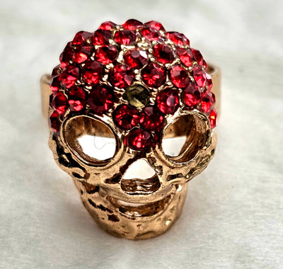 Adjustable Red Crystal Skull Ring – Gothic Punk Statement Ri