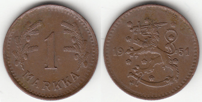 1 mk 1951 cu, suora H, tasalatva