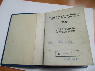 1960 Rautatieläisen RAL jäsenkirja