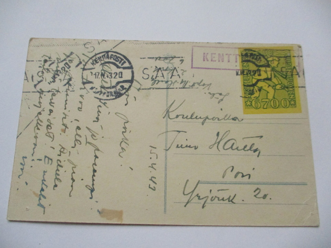 1943 Kenttäpostisulkija 6700 kortilla Poriin