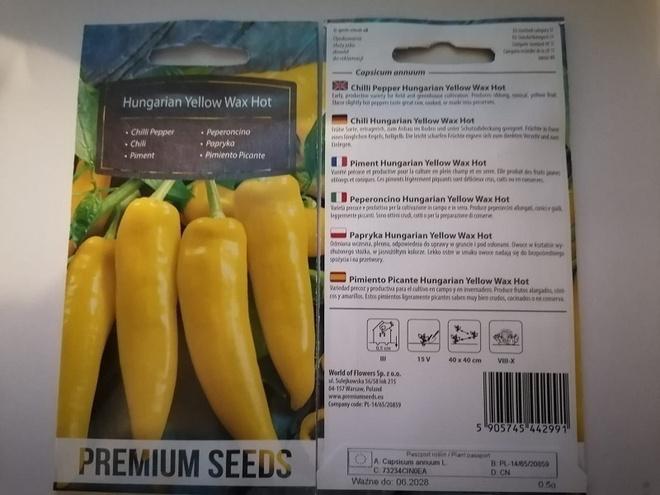 Chilipaprika "Hungarian Yellow Wax Hot" - siemenet #