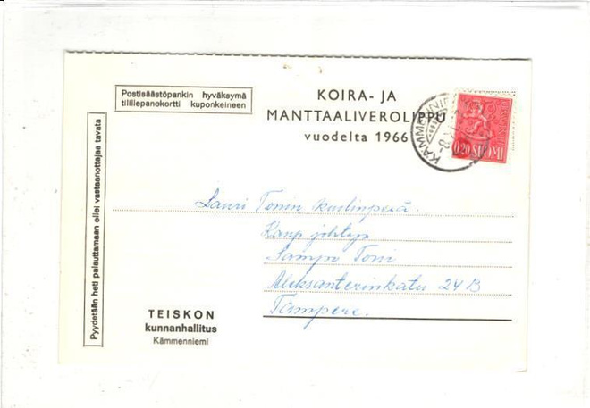 FIRMAKORTTI KÄMMENNIEMI KOIRA-MANTAALIVERO