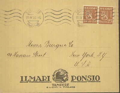 M30 1930 25p leijona pari painotuote USAhan