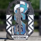 Hopeinen emalinen Uusi Suomi merkki. Halkaisija - 31 mm. - pikkukuva 5