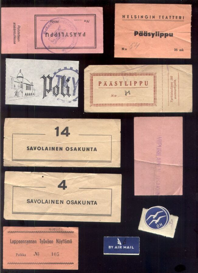 ååse . OSAKUNTIEN PÄÄSYLIPPUJA . YM. 8 kpl .