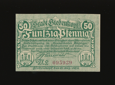 Saksa Notgeld 50 Pfennig, Biedenkopf 1920