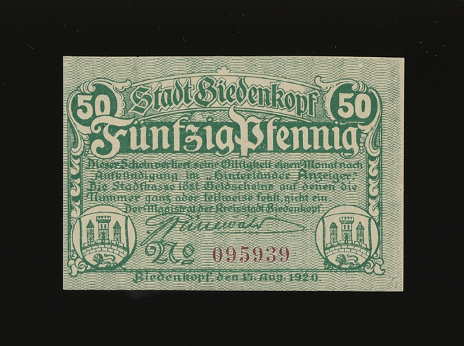 Saksa Notgeld 50 Pfennig, Biedenkopf 1920