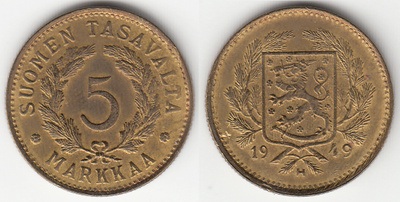5 mk 1949 leveä H, epätasahavu