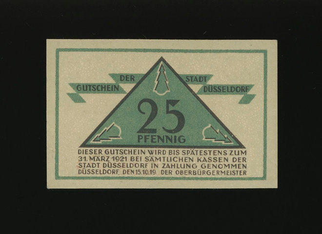 Saksa Notgeld 25 Pfennig, Düsseldorf 15.10.1919