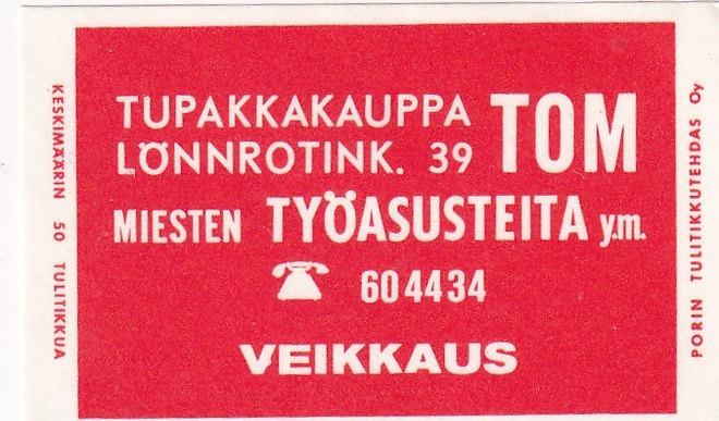 Tupakkakauppa TOM, Lönnrotink. 39   6/10