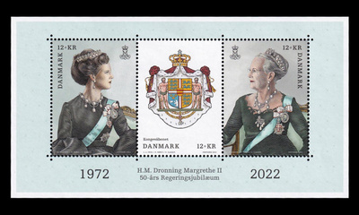 Tanska 2068-70BL79 ** Margrethe II:n valtaannousu 50v (2022)
