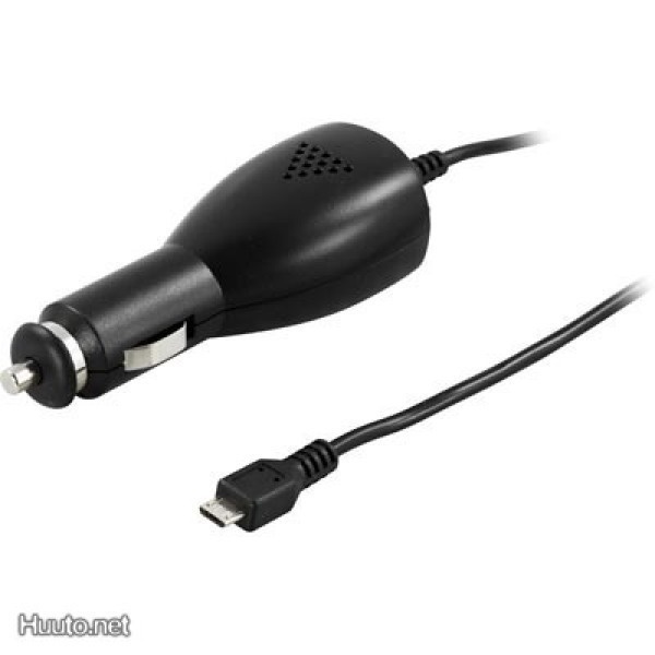 Deltaco USB laturi autoon, USB Micro-B uros, 1A, musta UUSI