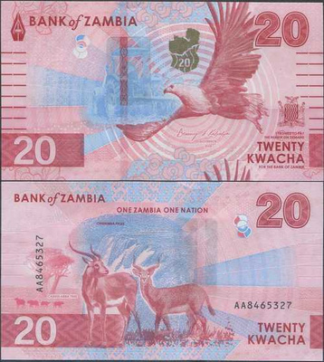 Zambia 20 Kwacha 2024 UNC uusi sarja ja design