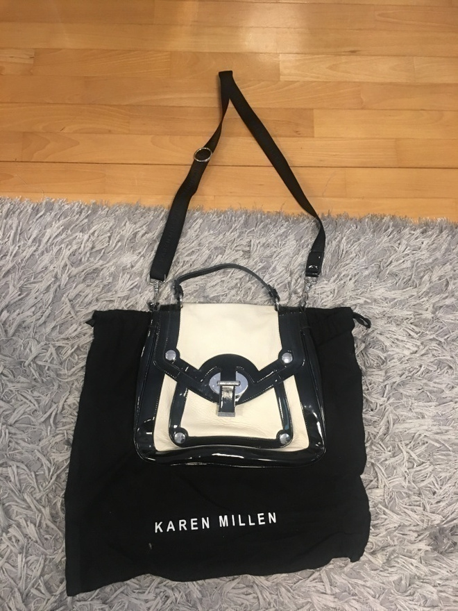 Karen Millen kerma/musta nahkalaukku
