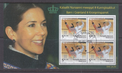 Grönlanti 2006 kuninkaallisia pienoisarkki leimattuna