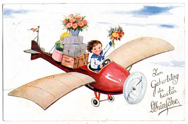 LAPSET / Poika lennättää lentokonetta, lahjoja. 1930-l.