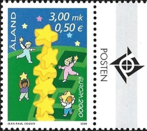 Ål 2000 Eurooppa-merkki 3,00 mk välilöpari logo ** LaPe 175