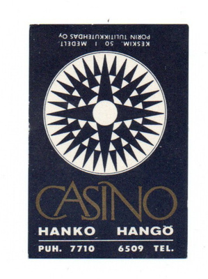 Porin Tulitikkutehdas CASINO , Hanko. Etiketti