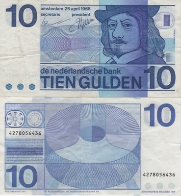(B0137) NETHERLANDS, 1968. 10 Gulden. P-91b. VF-/F+