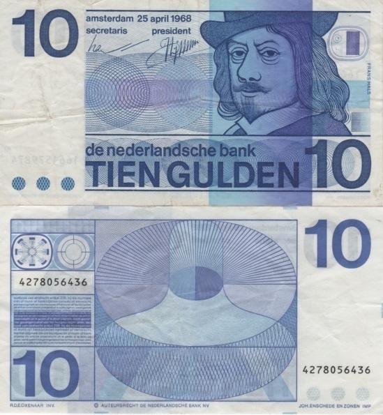 (B0137) NETHERLANDS, 1968. 10 Gulden. P-91b. VF-/F+