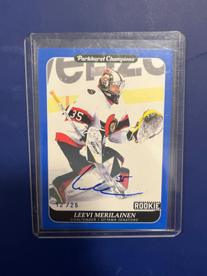23-24 Parkhurst champions blue auto rookie Leevi Meriläinen