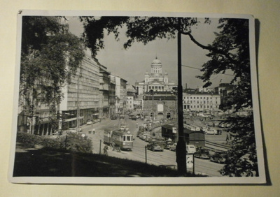 Helsinki, Eteläsatama, raitiovaunu, junavaunuja, vkpk, 1957