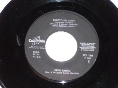 7" PÄIVI PAUNU - Muistojen Vuori - single 1969 VG++