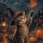 Halloween kissa ja lentelevä vaahteranlehti - pikkukuva 1