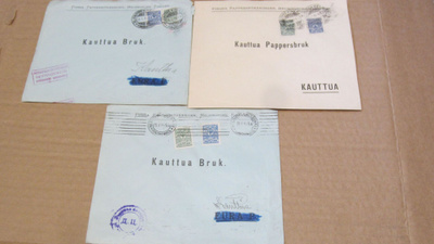 Kolme kirjekuorta Kauttua 1915