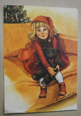 Marjaliisa Pitkäranta: Tonttutyttö ja nalle sohvalla p. 1979