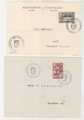 FDC 1946 Porvoo merkit kortilla ja kuorella