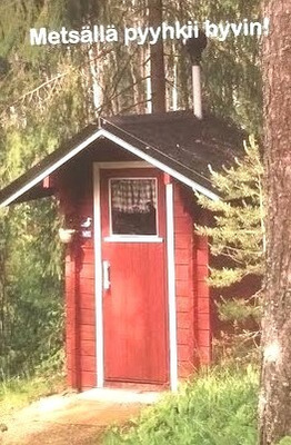 Punainen mökki metsässä Postikortti