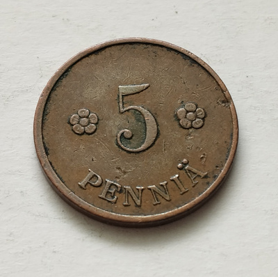 5 penniä v. 1927, circ