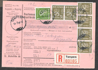 Postiennakkok. - Yl.m. 1+3,50mk (LAPE 262+6x265) Tre 18.5.46