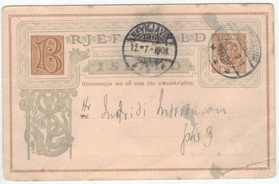 Islanti 1908 ehiökortti käytetty