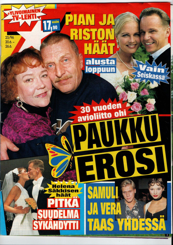 7-Päivää n:o 25 1996 Paukku erosi. Miss Suomi. Pia & Risto.