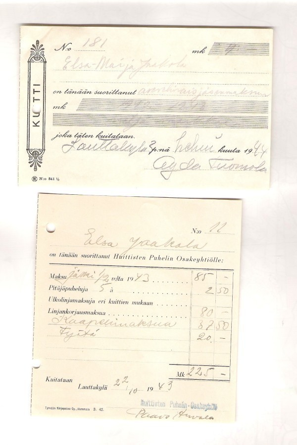 Kuitti, 7 kpl. Huittinen, erilaisia.