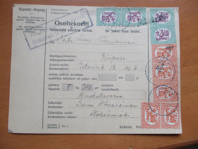 1928 Mäkrämäki rivil pakettikortilla