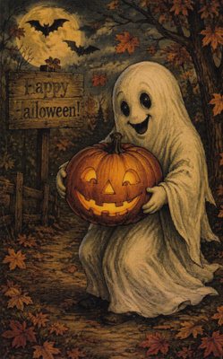 Halloween kummitus kantaa kurpitsaa