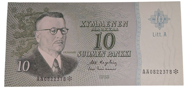 10 Markkaa 1963 Litt. A AÅ0822378 Tähti kl 9/10