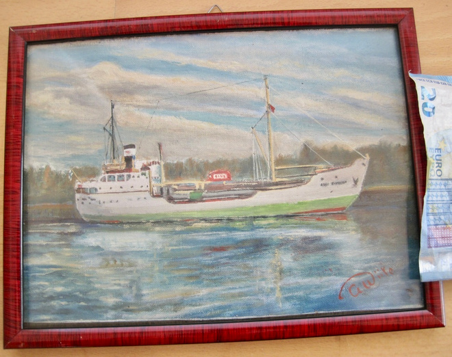 VANHA Maalaus Oljyväri Sign G.Wiire Esso Yhtiön Laiva 1950-