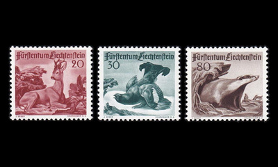 Liechtenstein 285-7 ** Metsästys (1950)