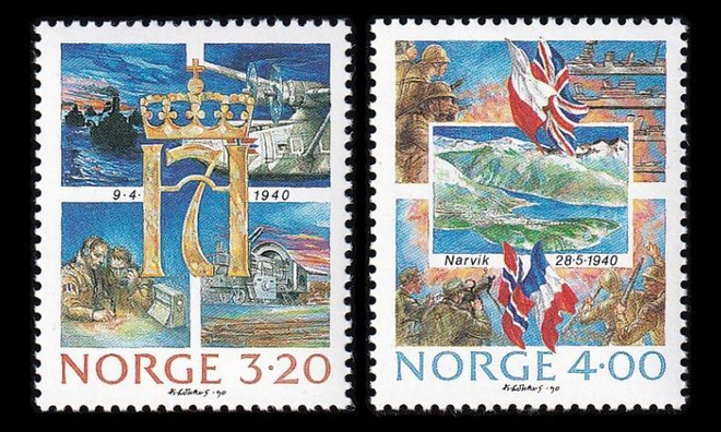 Norja 1042-3 ** Norjan valtauksesta 50v (1990)