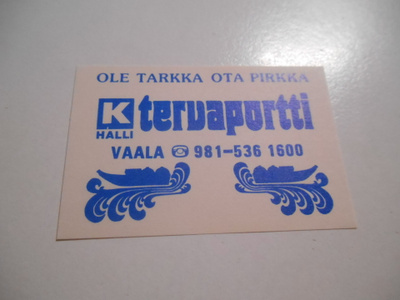 TT Etiketti K-halli Tervaportti Vaala