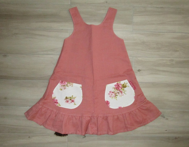 Tinttu pellavamekko 122/128cm, UUSI!