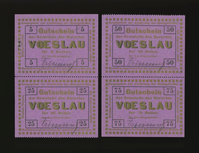Itävalta Notgeld 5, 25, 50, 75 Heller, Vöslau