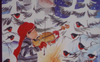Anna Rinne poika soittaa viulua punatulkuille metsässä